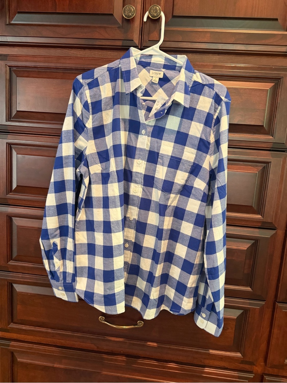 J. Crew Factory Blue and White Buffalo Check Button-Down Shirt